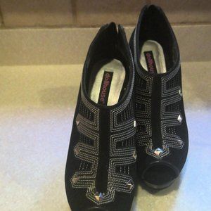 DOLLHOUSE STILETTOS IN BLACK SUEDE AND SILVER STUDS